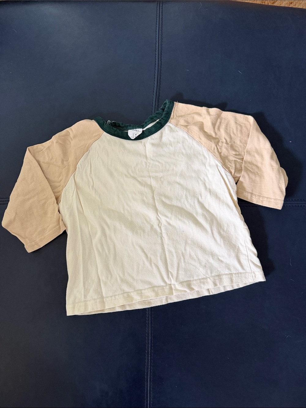 Kids Raglan Tee with Contrast Neck - Cream, Tan & Green